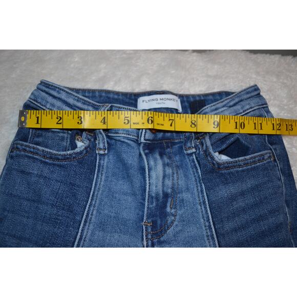 Flying Monkey Girls Two Tone Flare Rise Flare Stretch Raw Hem Jeans Size 12 - Picture 6 of 8